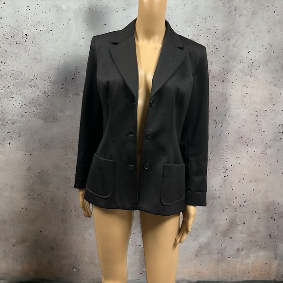 BCBGMaxazria Black 3 Button Slim Fit Shoulder Pad Pocket Blazer Jacket Womens 4 - Picture 8 of 15